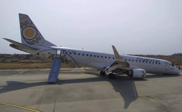 Un avión aterriza de emergencia sin ruedas delanteras en Birmania