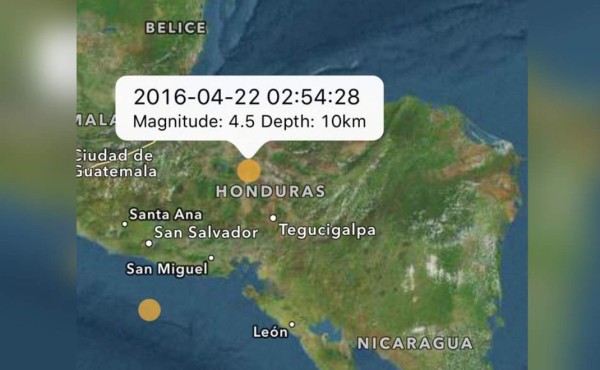 Sismo de 4.5 sacude la zona central de Honduras