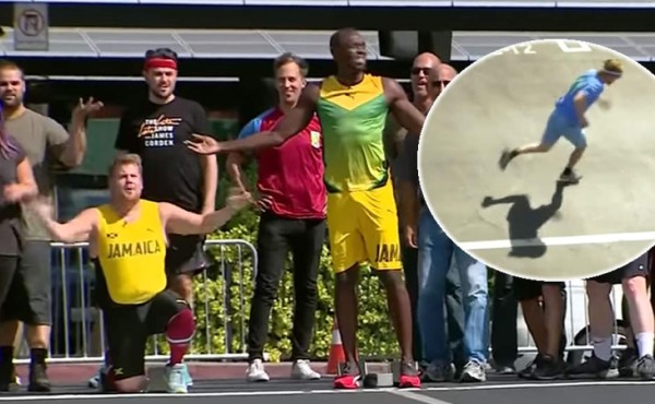 Owen Wilson le 'gana' a Usain Bolt y James Corden