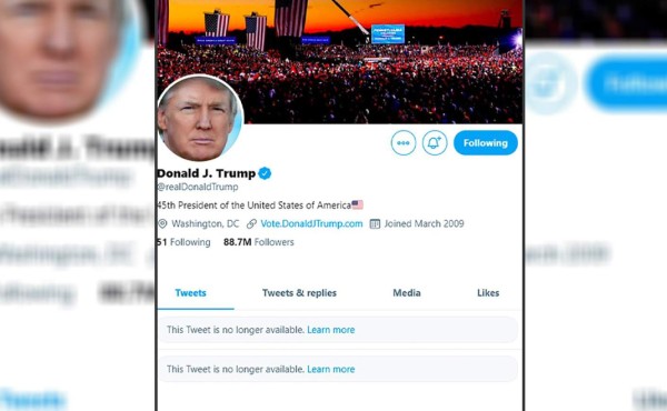 Twitter bloquea la cuenta de Trump por 12 horas, amenaza con una suspensión permanente