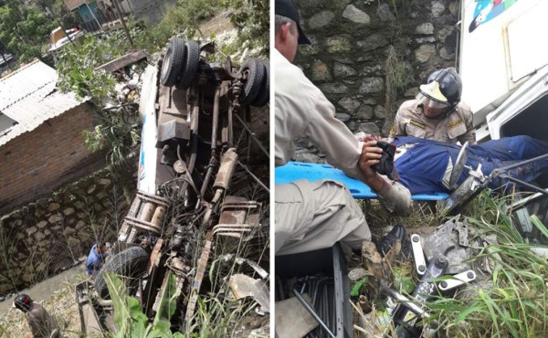 Camión de basura cae desde un puente en Tegucigalpa