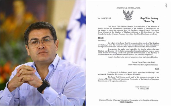 El Reino de Tailandia respalda al Gobierno de Juan Orlando Hernández