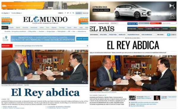 Prensa mundial resalta en sus portadas la abdicación del rey Juan Carlos