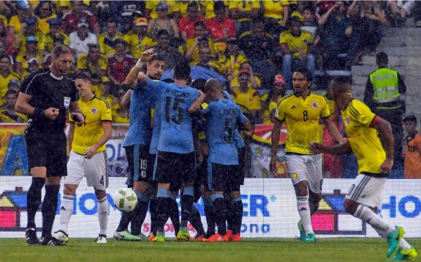 La celebración de los uruguayos en el gol del 'Cebolla' Rodríguez. Foto AFP