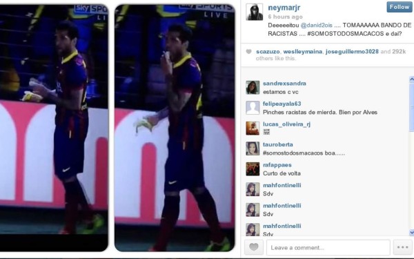 Neymar se solidarizó con Dani Alves: 'Todos somos monos'