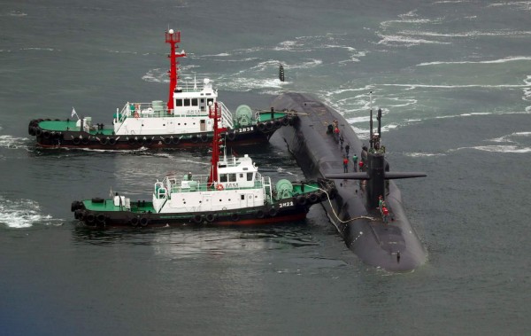 Nuclear-powered submarine USS Michigan approaches at the southeastern port city of Busan on April 25, 2017.North Korea on April 25, marked a military anniversary with a conventional firing drill, reports said, as South Korea announced joint naval exercises with a US aircraft carrier amid tensions over Pyongyang's nuclear ambitions. / AFP PHOTO / YONHAP / YONHAP / - South Korea OUT / NO ARCHIVES - RESTRICTED TO SUBSCRIPTION USE
