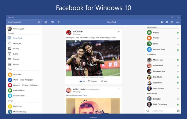 Aplicaciones de Facebook, ya disponibles para Windows 10