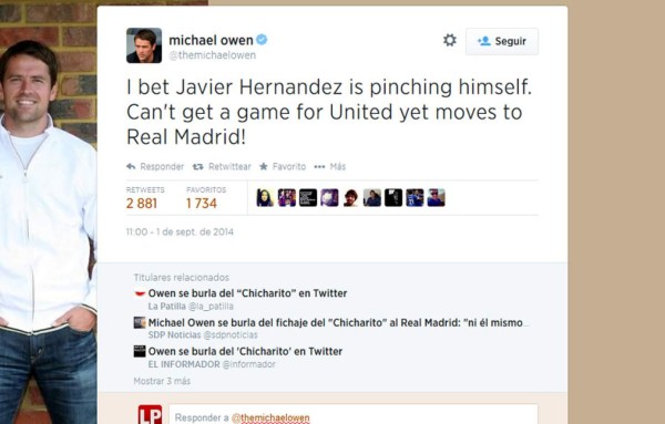 Michael Owen se burló del fichaje del 'Chicharito' por el Real Madrid