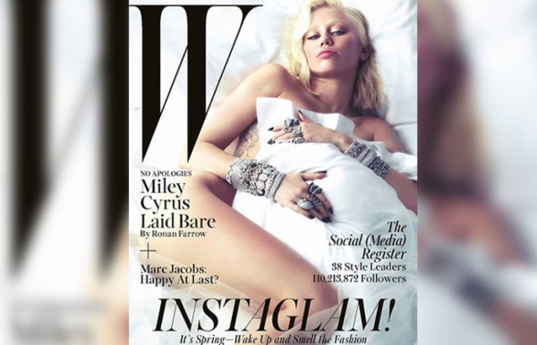 Miley Cyrus sin cejas y semidesnuda en portada de revista