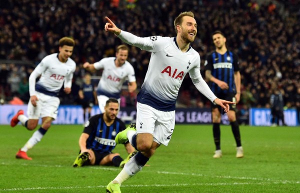 Christian Eriksen le dio la victoria al Tottenham sobre el Inter de Milán. Foto AFP