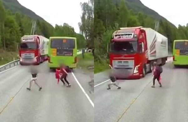 Niño se salva de milagro de ser atropellado por un camión   
