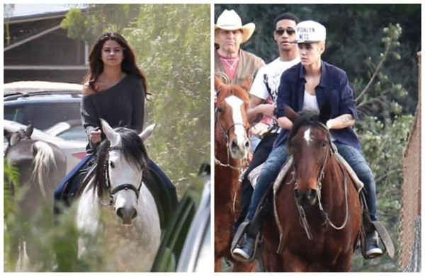 Justin Bieber y Selena Gómez pasean su amor a caballo   