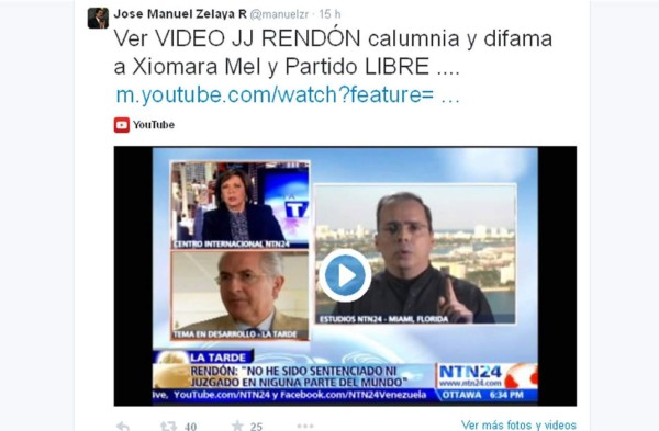 Manuel Zelaya y J.J Rendón se enfrentan en Twitter