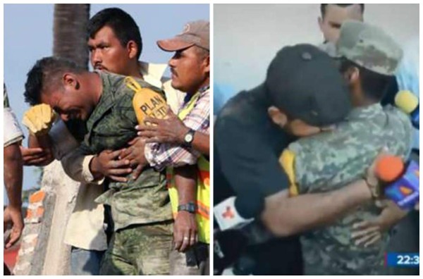 El emotivo abrazo entre padre que perdió a su familia y soldado que rescató sus cuerpos