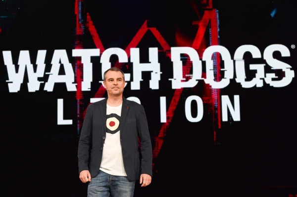 Ubisoft's Clint Hocking introduces 'Watch Dogs Legion,' June 10, 2019 at the Ubisoft E3 press conference in Los Angeles. - The new title is set in a post-Brexit dystopian surveillance state. The E3 Electronic Entertainment Expo takes place at the Los Angeles Convention Center June 11-13. (Photo by Robyn Beck / AFP)