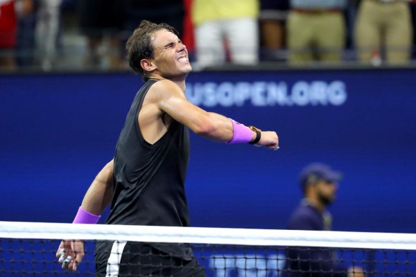 NNEW YORK, NEW YORK - SEPTEMBER 08: Rafael Nadal of Spain celebrates after winning his Men's Singles final match against Daniil Medvedev of Russia on day fourteen of the 2019 US Open at the USTA Billie Jean King National Tennis Center on September 08, 2019 in the Queens borough of New York City. Mike Stobe/Getty Images/AFP
