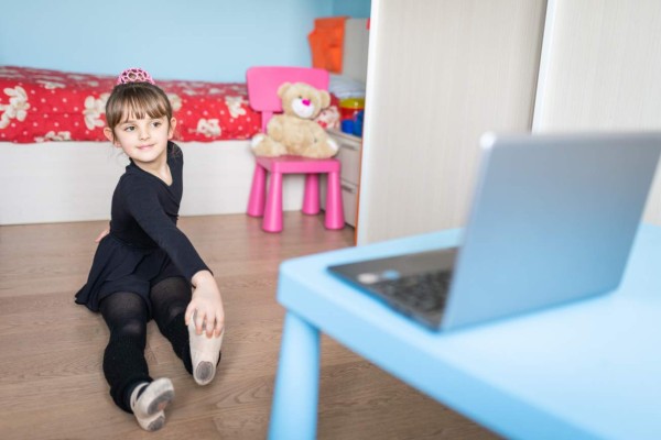 Online dance class, homeschooling during pandemic coronavirus quarantine lockdown