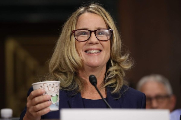 WASHINGTON, DC - SEPTEMBER 27: Christine Blasey Ford testifies before the Senate Judiciary Committee in the Dirksen Senate Office Building on Capitol Hill September 27, 2018 in Washington, DC. A professor at Palo Alto University and a research psychologist at the Stanford University School of Medicine, Ford has accused Supreme Court nominee Judge Brett Kavanaugh of sexually assaulting her during a party in 1982 when they were high school students in suburban Maryland. In prepared remarks, Ford said, ÒIt is not my responsibility to determine whether Mr. Kavanaugh deserves to sit on the Supreme Court. My responsibility is to tell the truth.Ó Win McNamee/Getty Images/AFP== FOR NEWSPAPERS, INTERNET, TELCOS & TELEVISION USE ONLY ==