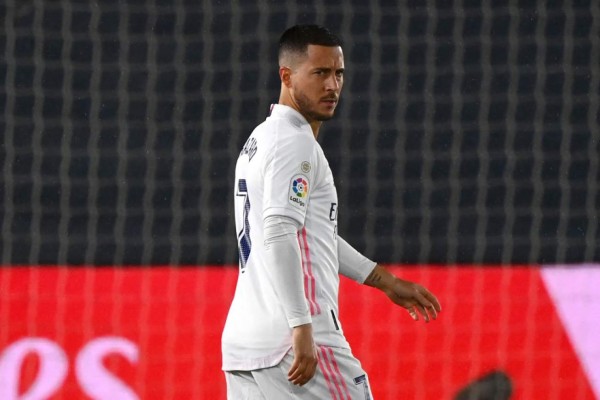 Real Madrid's Belgian forward Eden Hazard looks on during the Spanish League football match between Real Madrid CF and Real Betis at the Alfredo di Stefano stadium in Valdebebas, on the outskirts of Madrid, on April 24, 2021. (Photo by GABRIEL BOUYS / AFP)