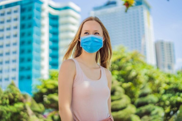 women wearing hygienic mask to prevent Coronavirus covid 19. People in masks The outbreak of Novel Corona virus. air pollution, Environmental awareness concept.
