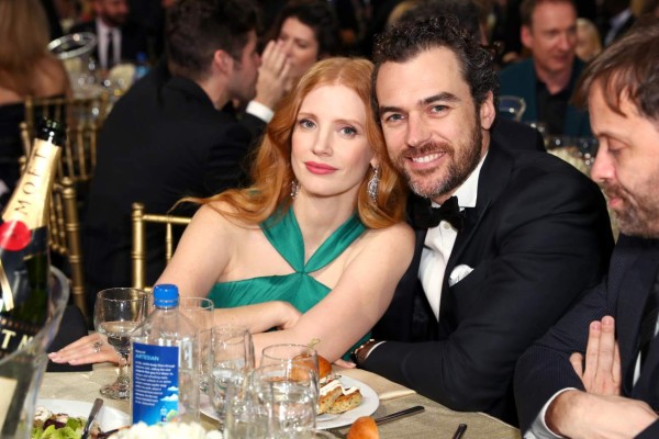 SANTA MONICA, CA - JANUARY 11: Actor Jessica Chastain (L) and Gian Luca Passi de Preposulo attend the 23rd Annual Critics' Choice Awards on January 11, 2018 in Santa Monica, California. Joe Scarnici/Getty Images for FIJI Water/AFP