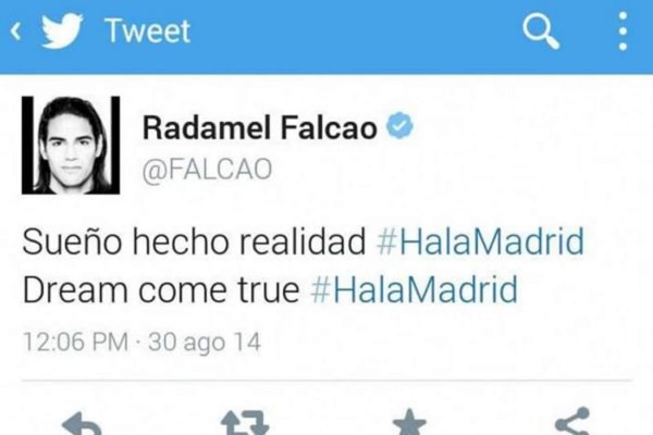 Falcao desmiente que anunciara su llegada al Real Madrid por twitter