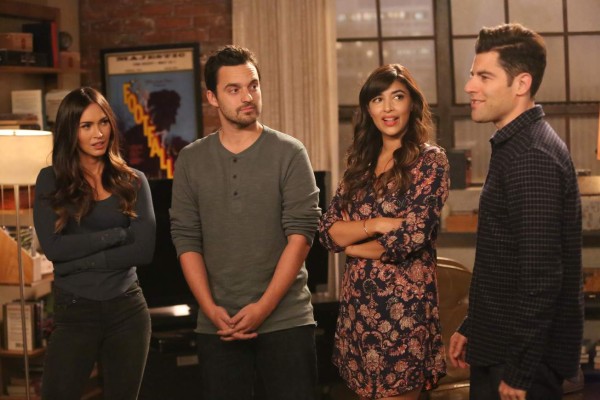 NEW GIRL: L-R: Guest star Megan Fox, Jake Johnson, Hannah Simone and Max Greenfield in the 'Wig' episode of NEW GIRL airing Tuesday, Feb. 16 (8:00-8:30 PM ET/PT) on FOX. (Photo by FOX via Getty Images)