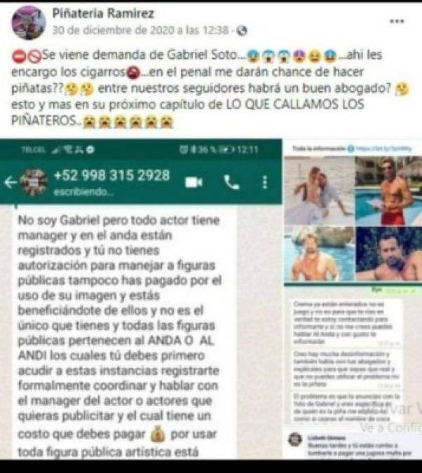 'Se viene demanda de Gabriel Soto, ahí les encargo los cigarros… ¿en el penal me darán chance de hacer piñatas? ¿Entre nuestros seguidores habrá un buen abogado?', mencionaron los micro empresarios a través de redes sociales.