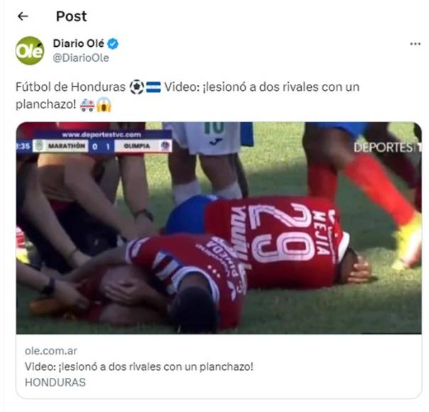 Diario Olé de Argentina señaló que André lesionó a dos rivales con un planchazo.