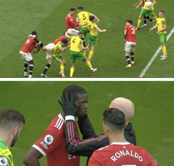 Harry Maguire lo volvió a hacer. El defensa del Manchester United golpeó con una patada en la cabeza a Paul Pogba e incomodó a Cristiano Ronaldo al mismo tiempo en una jugada de ataque del Manchester United. En las redes sociales el momento se hizo viral.