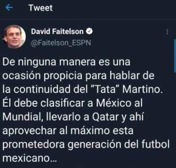 Faitelson aseguró que Tata Martino debe de seguir al frente de la selección de México.