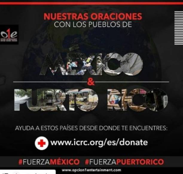 'Hoy más que nunca nuestros hermanos de #México y #PuertoRico están en nuestras oraciones'.<br/><br/>'Haz tu donativo para estos países desde cualquier parte del mundo en:<br/>www.icrc.org/es/donate ¡Los buenos siempre somos más!', escribió Tañón.