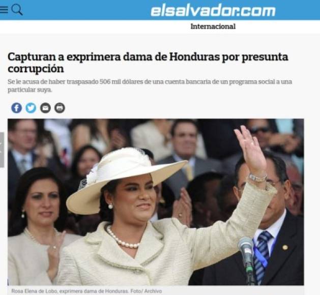 El portal ElSalvador.com señaló que la ex primera dama hondureña está acusada de haber traspasado más de medio millón de dólares destinados a un programa social, a su cuenta personal.