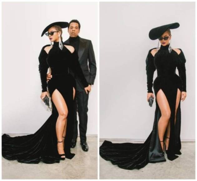 Beyoncé tampoco pasó por la alfombra roja, pero fue imperdible con un vestido de terciopelo ajustado con aberturas a la altura del muslo de Nicolas Jebran, que completó con un sombrero de ala ancha y aretes Lorraine Schwartz.<br/><br/>La estrella acompañó a su esposo, Jay Z, junto a su pequeña Blue Ivy.