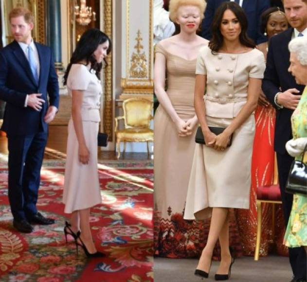 Para la ceremonia de los premios Young Leaders en el Palacio de Buckingham la duquesa de Sussex volvió a usar un vestido de alta costura.<br/><br/>Meghan se presentó en un conjunto Prada de dos piezas en color rosa pálido ($2,759.29) y un bolso de la misma marca ($1,681.85) y unos zapatos de Aquazzura más joyería de Vanessa Tugendhaft.<br/><br/>Para la celebración, a la que asistió de la mano de su marido, el príncipe Harry, acompañando a la reina Isabel, Meghan gastó unos $ 6,960 dólares.<br/>