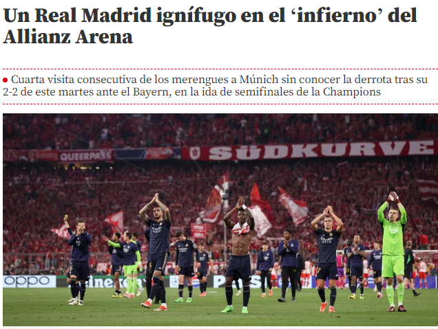 “Un Real Madrid ignífugo en el ‘infierno’ del Allianz Arena”, Mundo Deportivo de España.