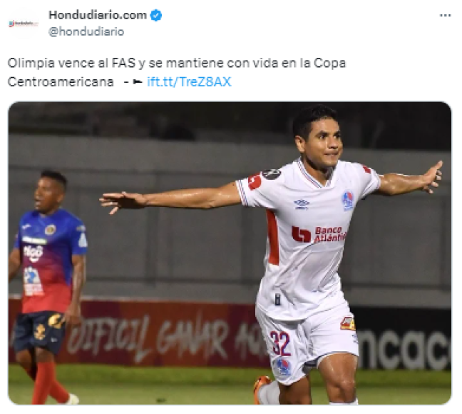 Hondudiario: “Olimpia vence al FAS y se mantiene con vida en la Copa Centroamericana”.