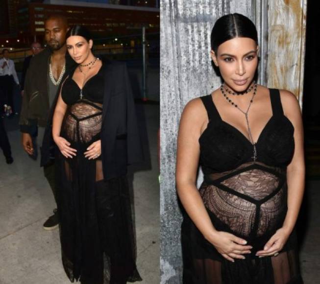 Kim lució más bella que nunca en un vestido negro de encaje transparente creado por Givenchy.