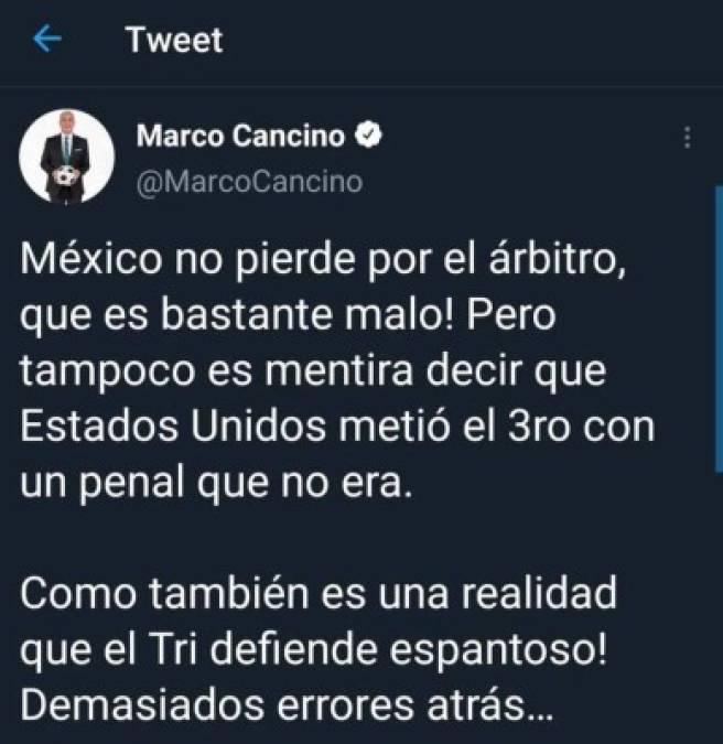 El periodista mexicano Marco Cancino lanzó contundentes comentarios sobre la final que perdió México.