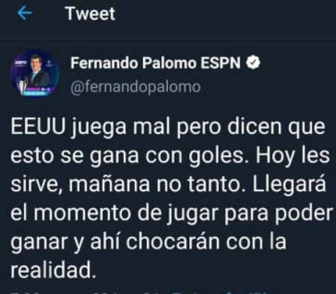 Fernando Palomo dejó una advertencia para Estados Unidos ya que expresó que el cuadro estadounidense no juega bien y en su momento pueden tener problemas.