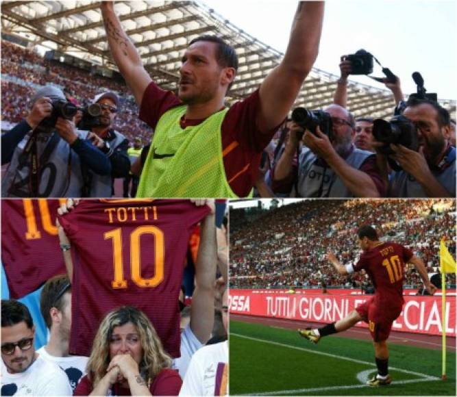 Tras 25 temporadas y 307 goles marcados con el Roma, el jugador italiano Franceso Totti se retiró del club romano en la victoria de 3-2 que lograron ante Genoa y en donde amarraron el pase a la Champions de forma directa.