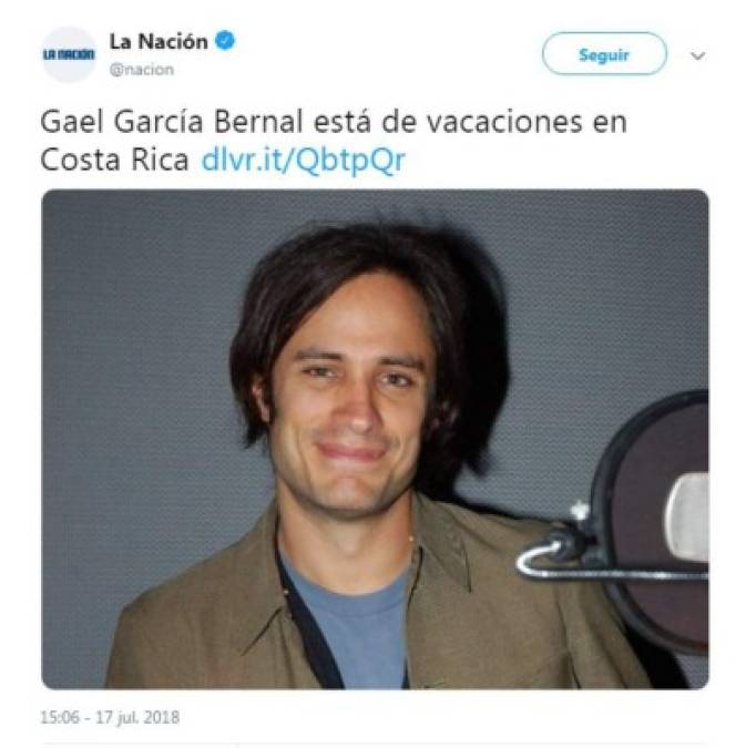 Gael García Bernal<br/><br/>El actor mexicano reconocido por sus trabajos en proyecto como 'Coco', 'Mozart in the jungle' o 'Diarios de motocicleta' también estuvo en Costa Rica en 2018, aunque, a diferencia de sus colegas, el paso del histrión por el país centroamericano fue de bajo perfil.