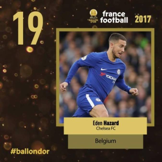 El belga Eden Hazard, del Chelsea, en el puesto 19.