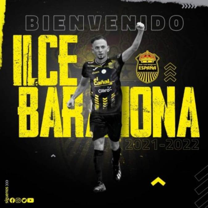 El Real España hizo oficial el fichaje del talentoso mediocampista hondureño Ilce Barahona, quien llega procedente del Platense de Puerto Cortés.