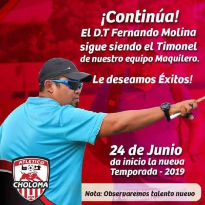 Fernando Molina: El entrenador ha sido confirmado como entrenador del Atlético Choloma de la Liga de Ascenso.