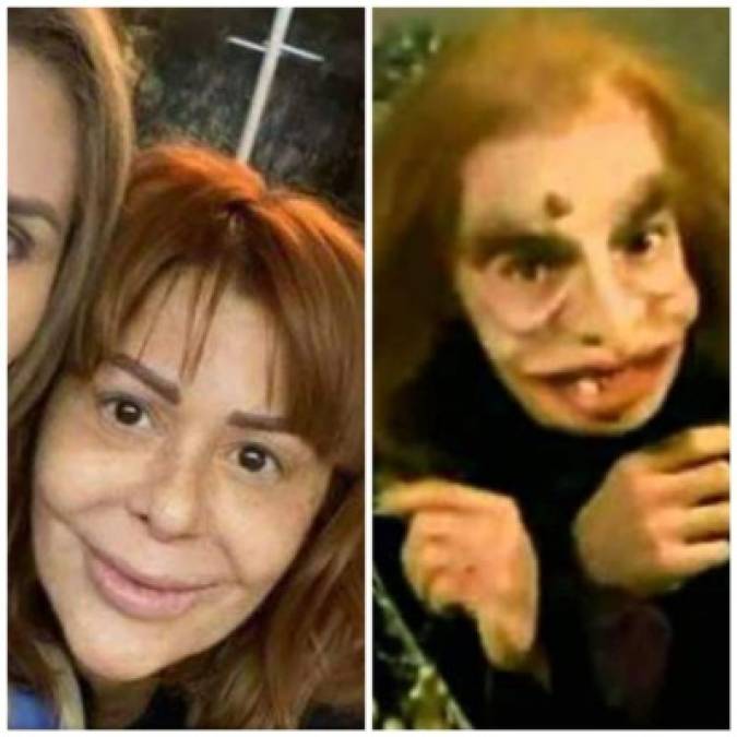 La foto (izquierda) donde sale con una mujer que le arreglaba las cejas a la Guzmán se viralizó por su terrible aspecto, y los memes no se dejaron esperar, comparándola con el 'Lonje moco'.