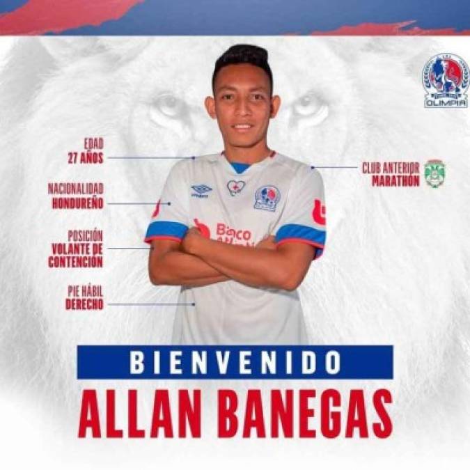 Allan Banegas: El Olimpia hizo oficial en sus redes sociales el fichaje del centrocampista de contención. Llega procedente del Marathón.