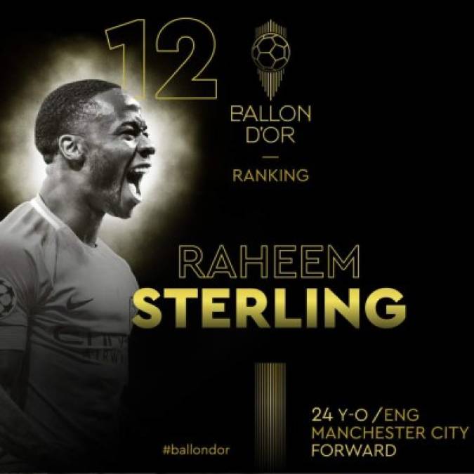 En el puesto 12 aparece el delantero inglés Raheem Sterling del Manchester City.