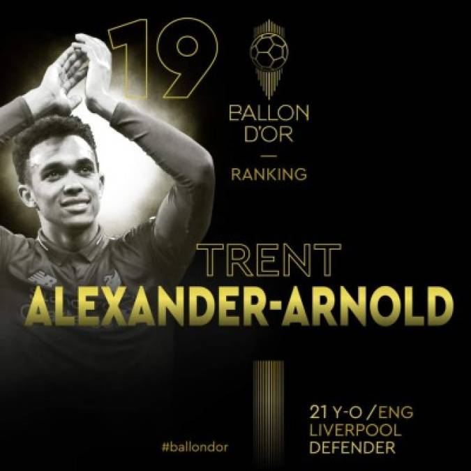 Trent Alexander-Arnold, lateral derecho inglés del Liverpool, aparece en el puesto 19 del ranking.