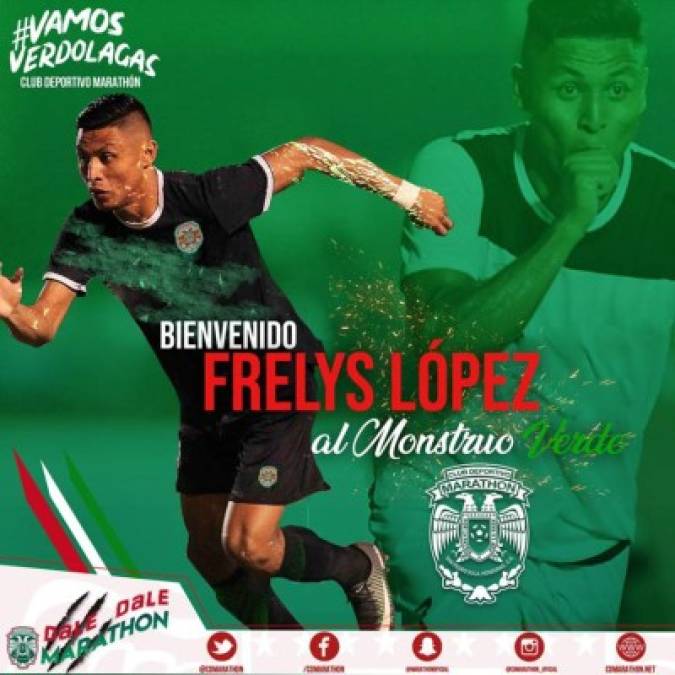El Marathón anunció el fichaje del delantero catracho Frelys López, procedente del Honduras Progreso. El jugador estampó su firma por tres años.